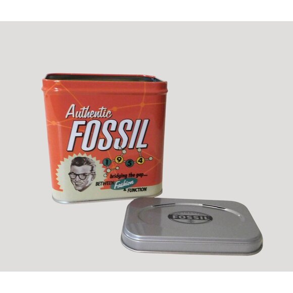 Authentic Fossil 1954 Retro Style Storage Tin With Lid Vintage-Inspired Design - Picture 5 of 7